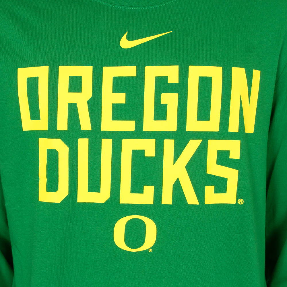 Classic Oregon O, Nike, Green, Crew Neck, Performance/Dri-FIT, Men, 160 gsm, Sideline, Long sleeve, T-Shirt, 883764